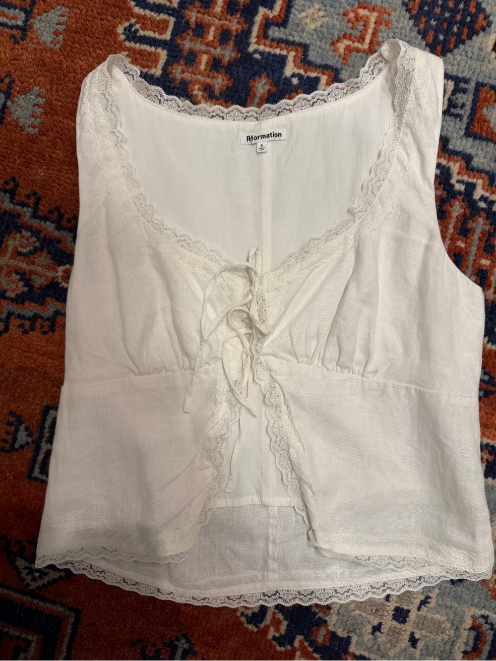 Reformation Linen Lace-Trim Tie Front Camisole